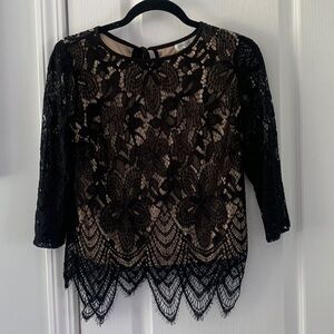 Love, Fire Black Tan Lace Blouse‎ S classic career tie back bohemian